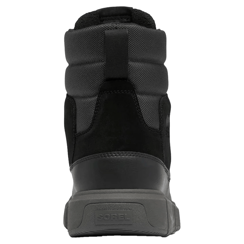 Back view of the Sorel Explorer III Apres Boots in Black Jet colourway, men model