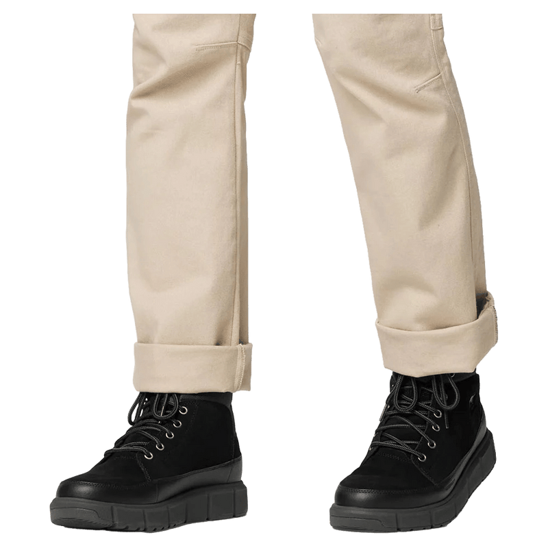 Worn view of the Sorel Explorer III Apres Boots in Black Jet colourway, men model