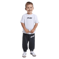 Full-body view of the St Goliath Challenger Track Pant in Washed Black colourway, toddler's model