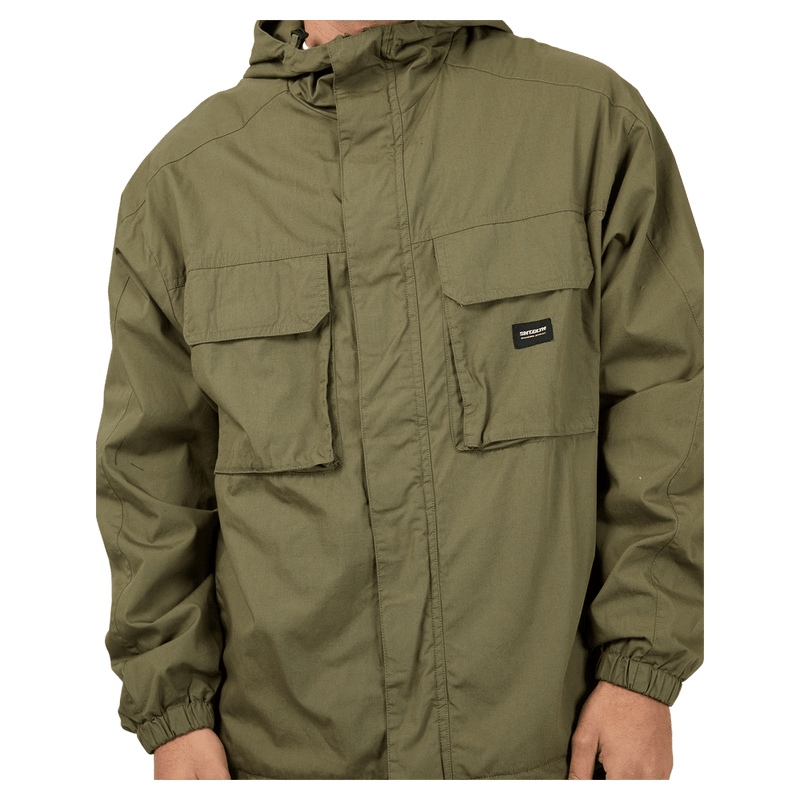Close view of the St Goliath G400 Jacket in Khaki colourway, men's model