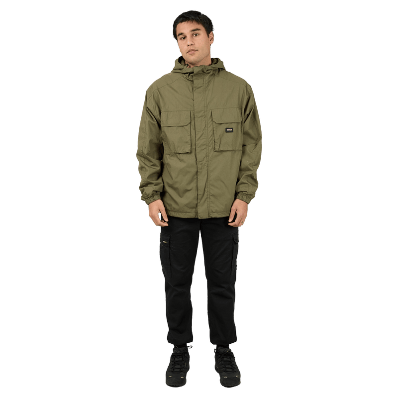 Full-body view of the St Goliath G400 Jacket in Khaki colourway, men's model