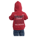 Back view of the St Goliath Upside Hoodie in Red colourway, toddler's model