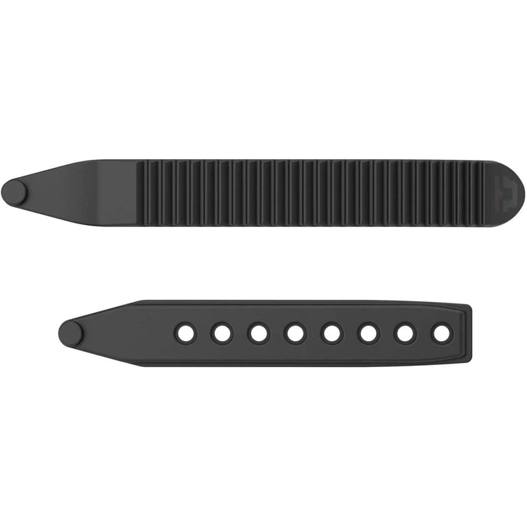 Black Union New Gen toe sawblade ladder strap and toe connector with adjustment holes for snowboard bindings.