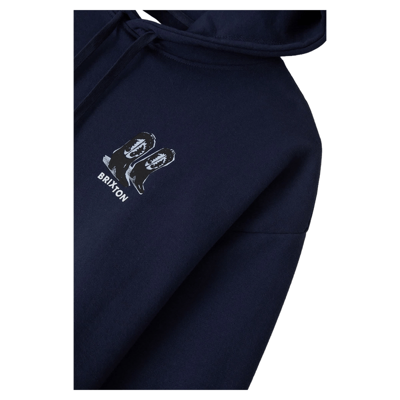 Navy blue Brixton Two Boots Hoodie for women with a small white boot graphic and logo on the chest.
