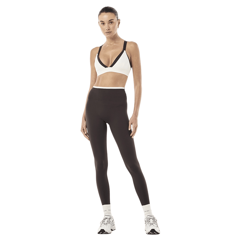 Full view of P.E Nation Vita Full Length Leggings - Womens in colour Coffee/Whisper White.