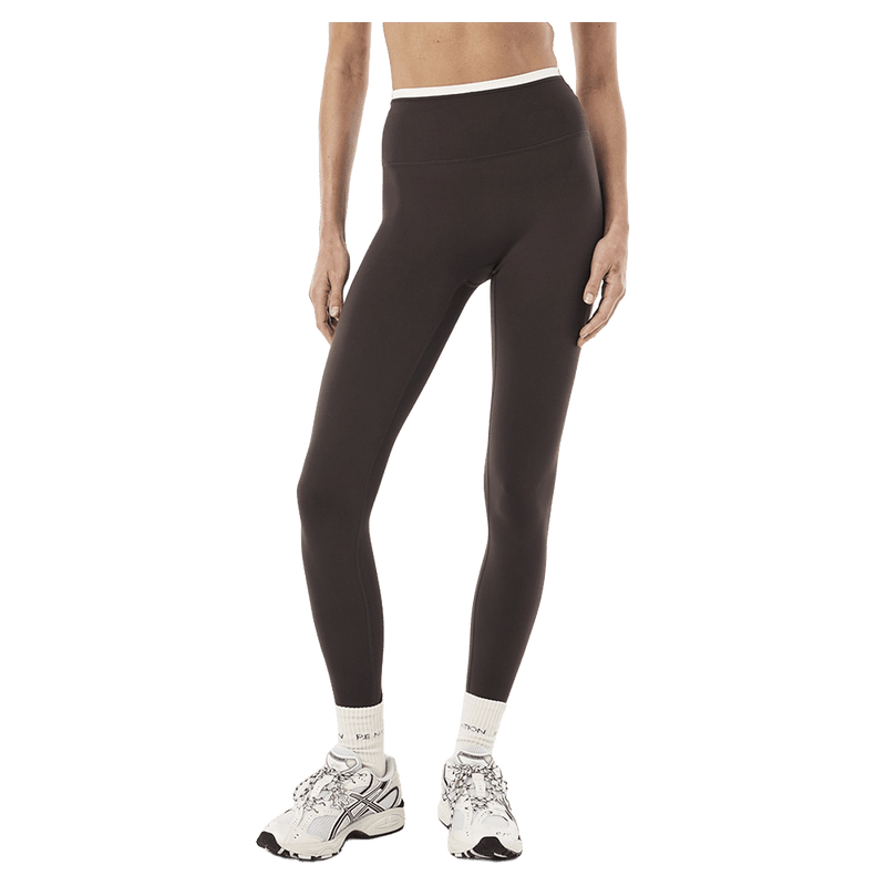 Front view of P.E Nation Vita Full Length Leggings - Womens in colour Coffee/Whisper White.