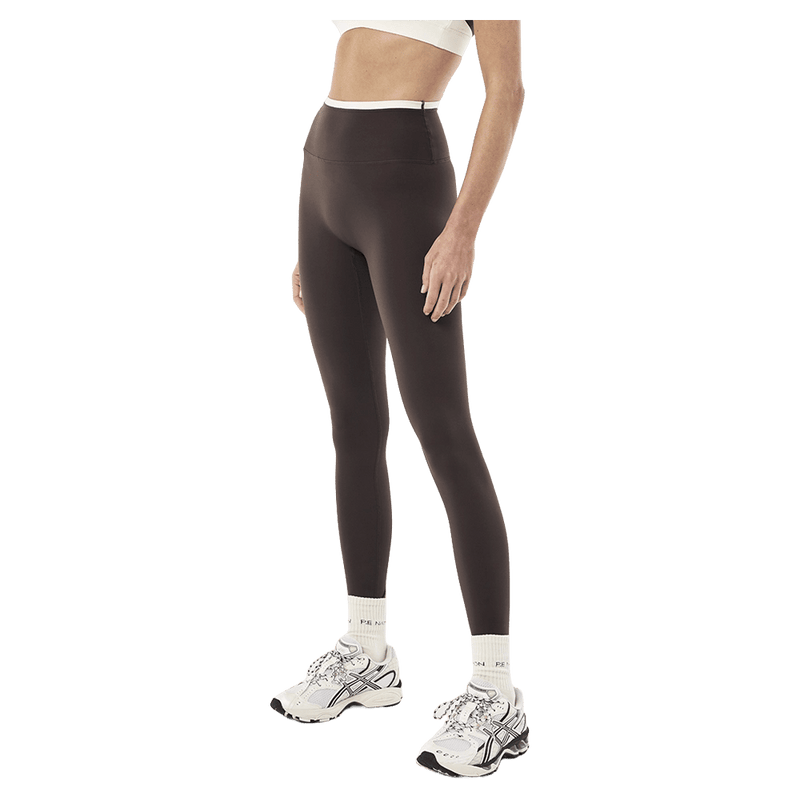 Side view of P.E Nation Vita Full Length Leggings - Womens in colour Coffee/Whisper White.