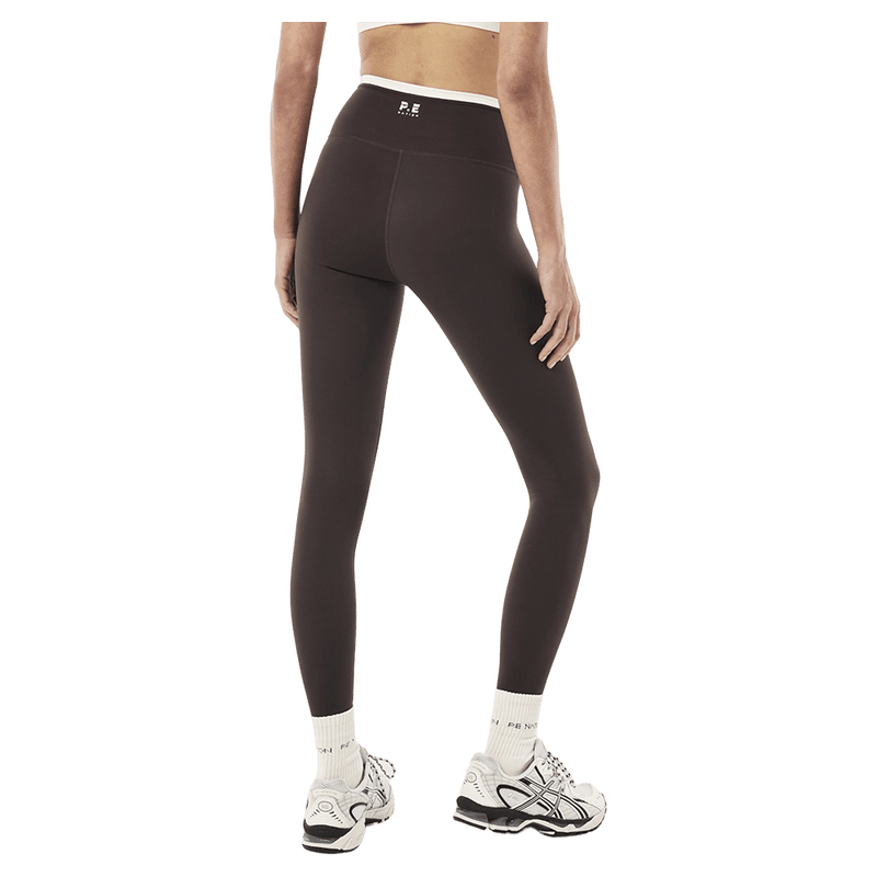 Back full view of P.E Nation Vita Full Length Leggings - Womens in colour Coffee/Whisper White.
