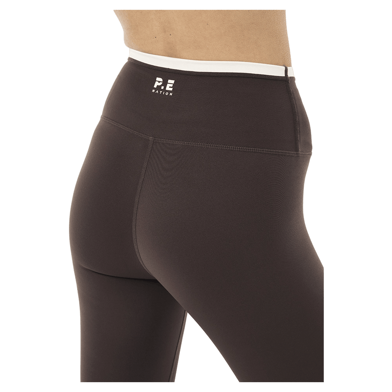 Back view of P.E Nation Vita Full Length Leggings - Womens in colour Coffee/Whisper White.
