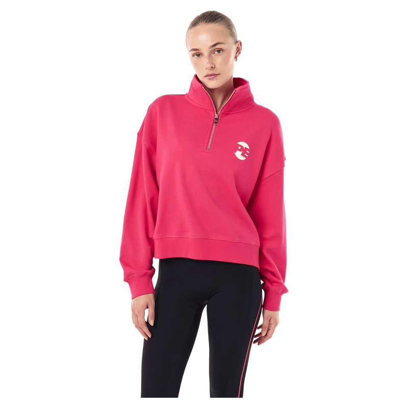 Front view of P.E Nation Voltage Quarter Zip - Womens in colour Cosmo Pink.