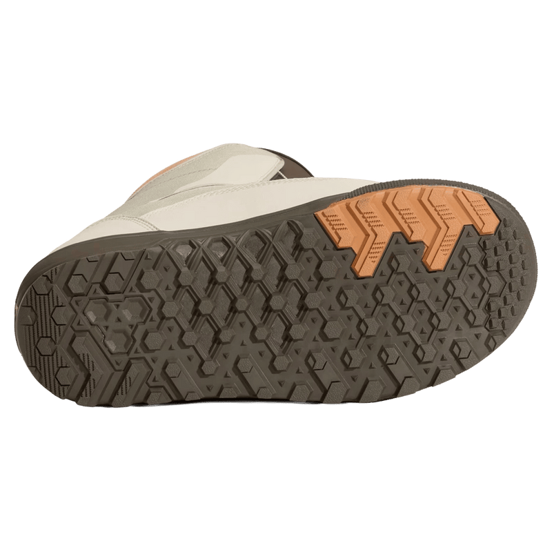 Sole view of the Vans Aura Pro Snowboard Boots in Bay Leaf Green colourway, men model