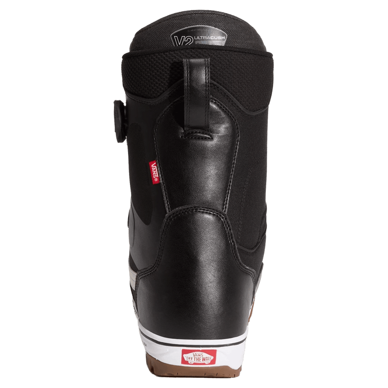 Back view of the Vans Aura Pro Snowboard Boots in Black and White colourway, men model