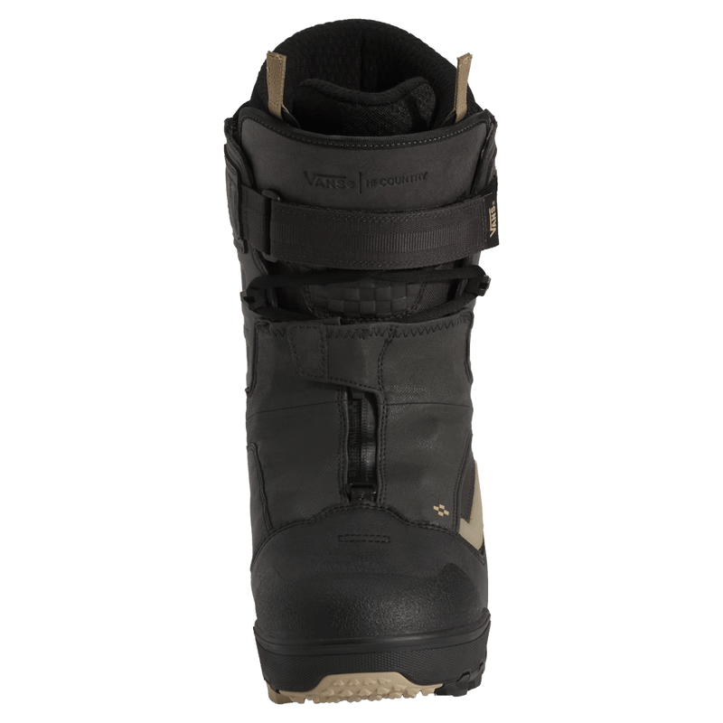 Front view of the Vans Hi-Country Snowboard Boots in Faded Black colourway, unisex model