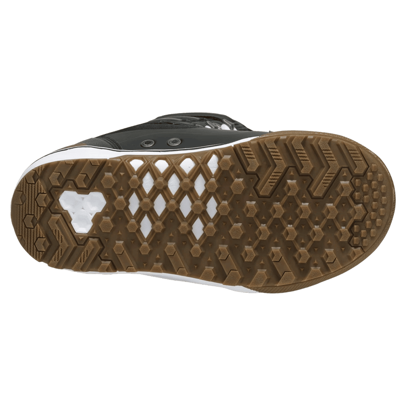 Sole view of the Vans Hi-Standar Pro Snowboard Boots in Black and White colourway, men model