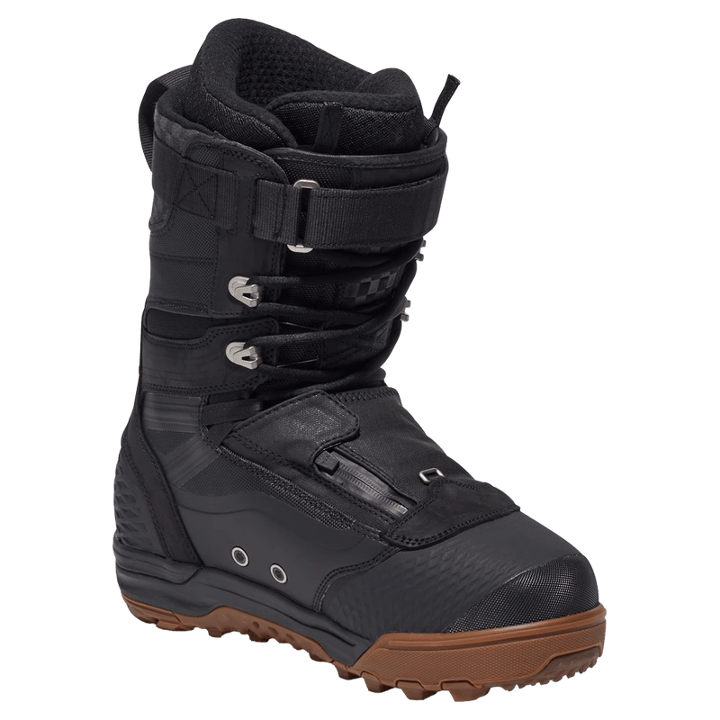 Side view of the Vans Infuse Snowboard Boots in Black and White colourway, unisex model