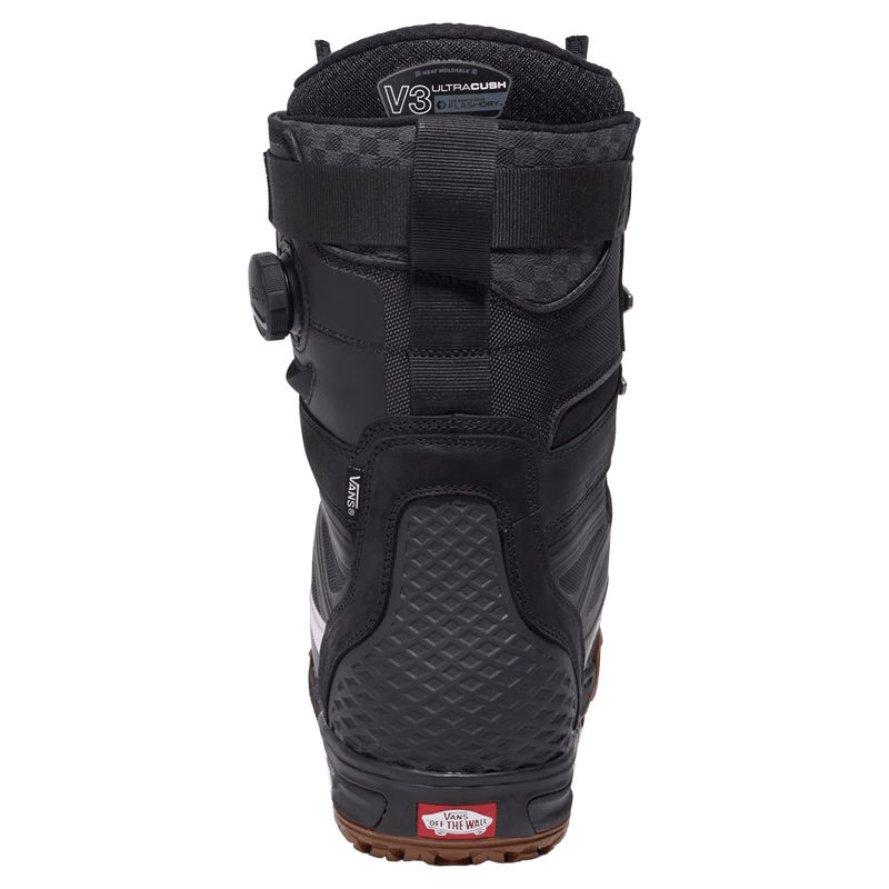 Back view of the Vans Infuse Snowboard Boots in Black and White colourway, unisex model