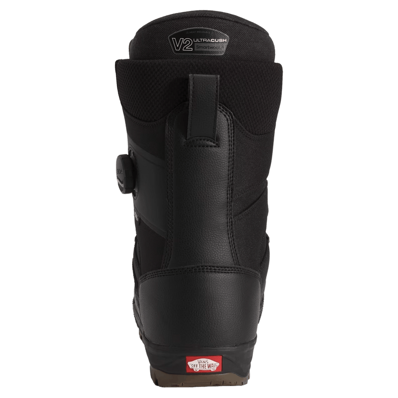 Back view of the Vans Invado Pro Snowboard Boots in Black and Gum colourway, unisex model