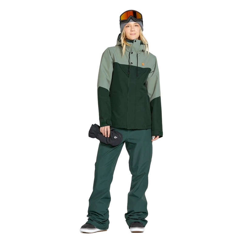 Full-body view of the Volcom 2026 Bolt Ins Jacket in Scarab colourway, women's model.