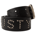 View of womens Rusty Tease Leather Stud Belt in colour Black