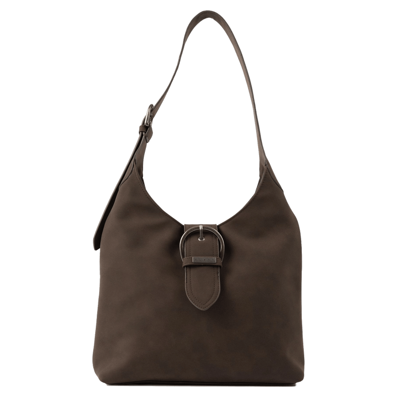 View of Rusty Rodeo Suede Shoulder Bag in colour Pinecone