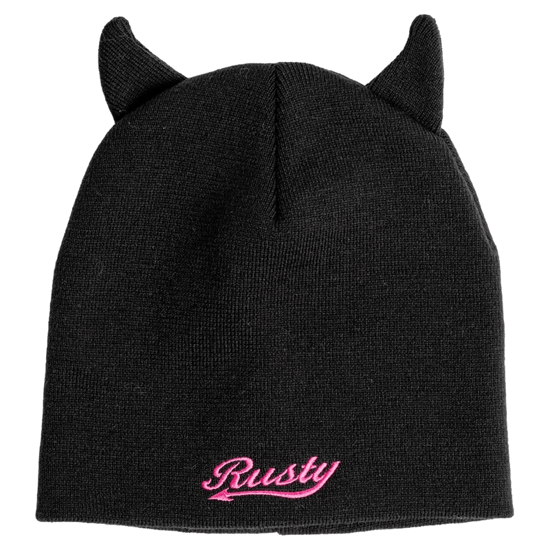 View of Rusty Horny Devil Beanie in colour Black