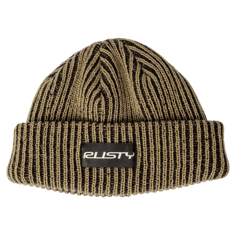 View of Rusty Pixelated Beanie in colour Savanna