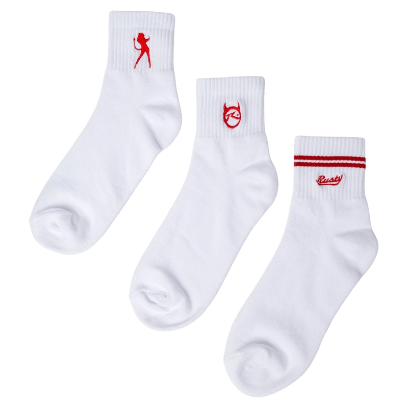 View of Rusty Fancy Day Crew 3-Sock Pack in Colour White
