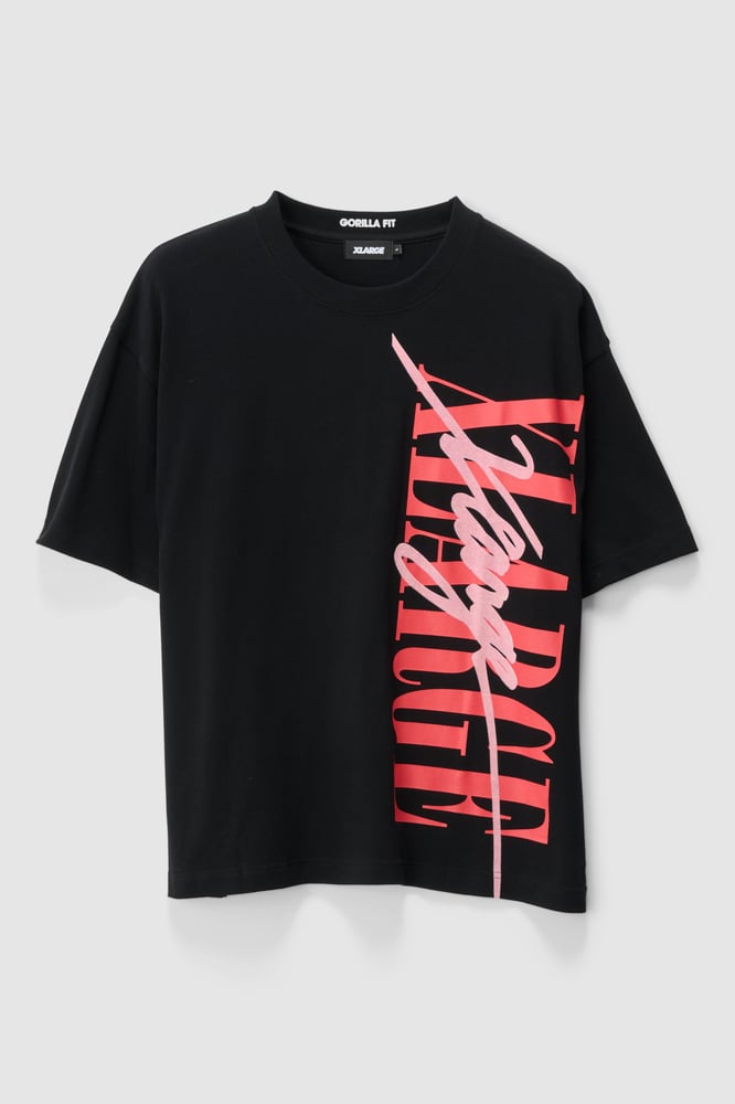 Front full view of X Large Vertical Gorilla Fit Tee in Black