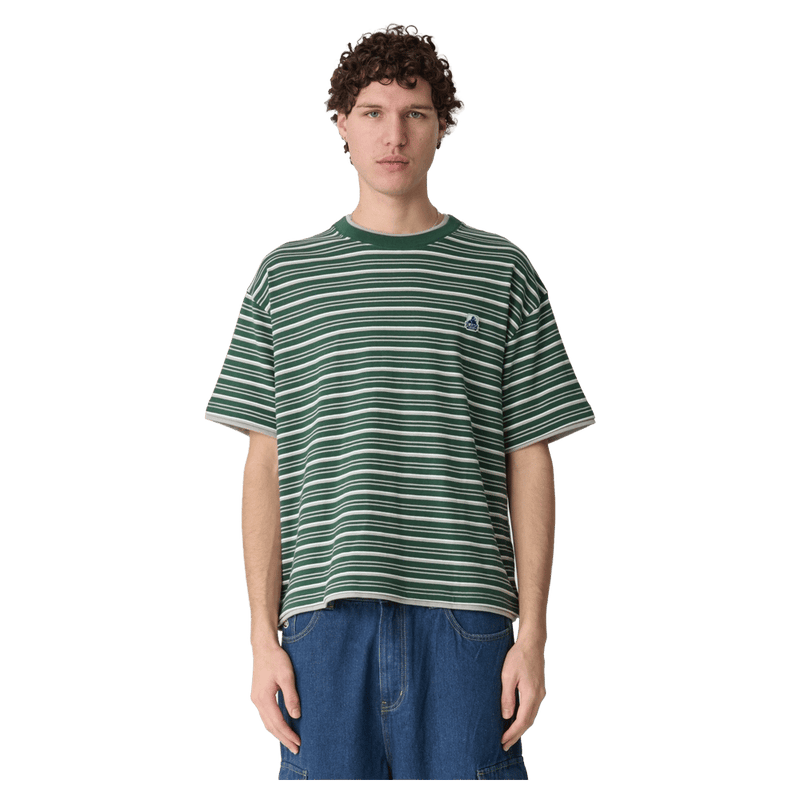 Front full view of the Stripe Layer Gorilla Fit Tee in colour Eden