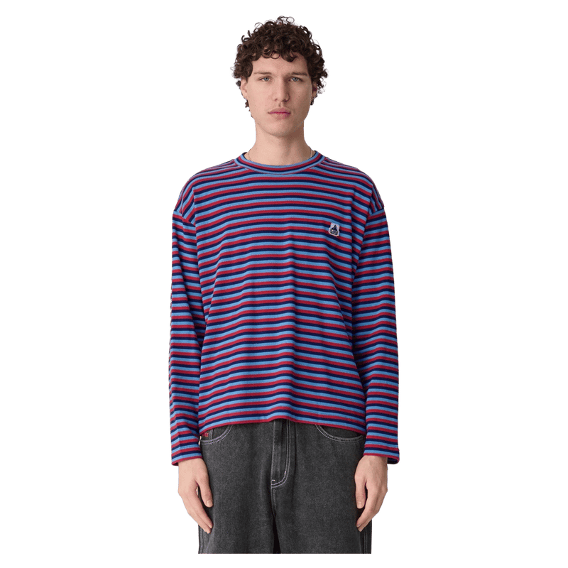 Front full view of X Large Stripe Gorilla Fit LS Tee in colour Blue