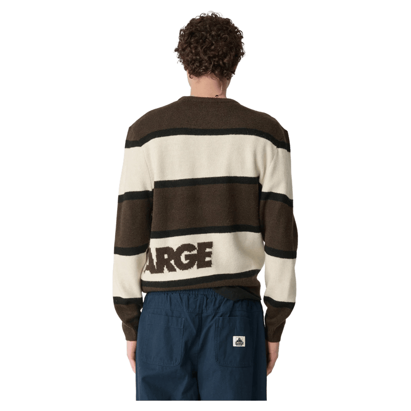 Back full view of the X Large Italic Stripe Knit Sweater in Brown