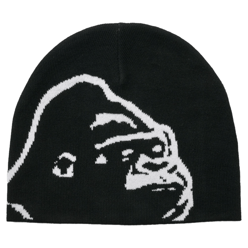 Front view of X Large Gorilla Skull Cap Beanie in Black
