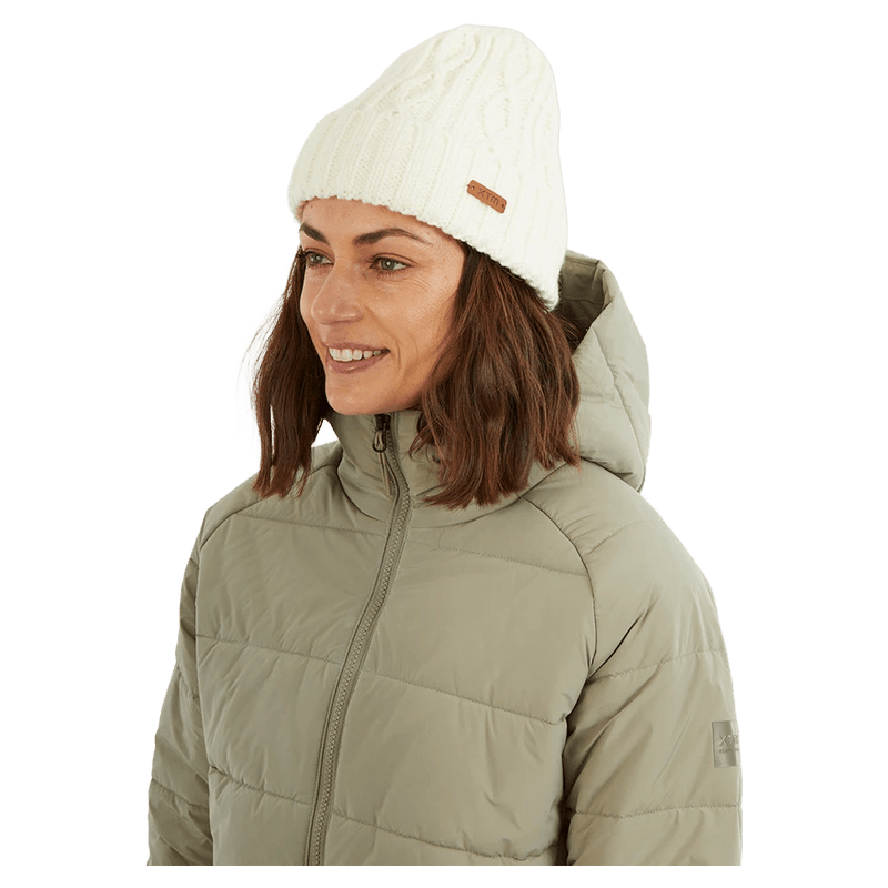Model view of the XTM Brooke Beanie in Natural colourway, women's model