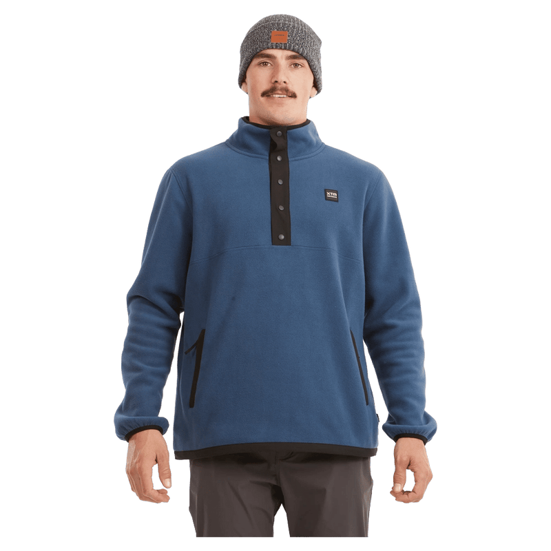 Front view of the XTM Frazer Pullover in Steal Blue colourway, unisex's model