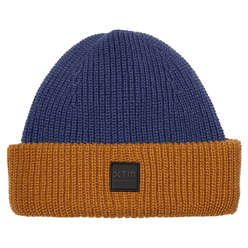 Main view of the XTM Hideaway Beanie in Indigo colourway, KIDS's model