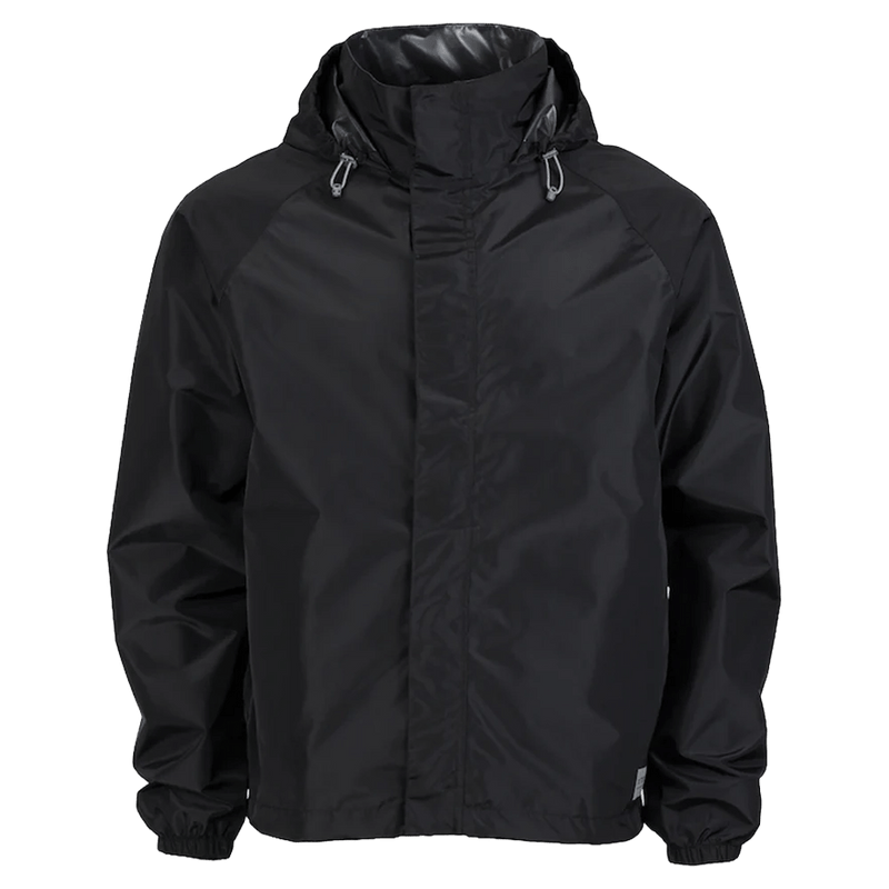 Main view of the XTM Stash 2L Rain Jacket in Black colourway, unisex's model