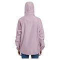 Back hood view of the XTM Stash 2L Rain Jacket in Fog colourway, unisex's model
