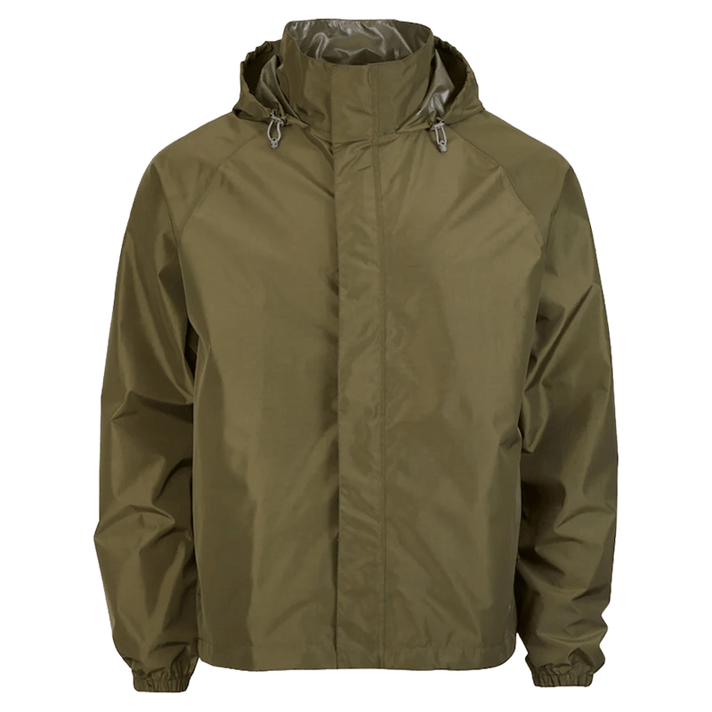 Main view of the XTM Stash 2L Rain Jacket in Kalamata colourway, unisex's model