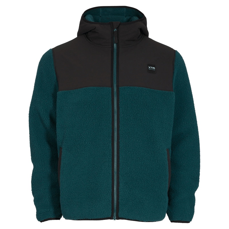 Main view of the XTM Treachery Fleece Jacket in Pine colourway, unisex's model