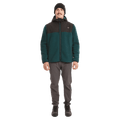 Full-body view of the XTM Treachery Fleece Jacket in Pine colourway, unisex's model