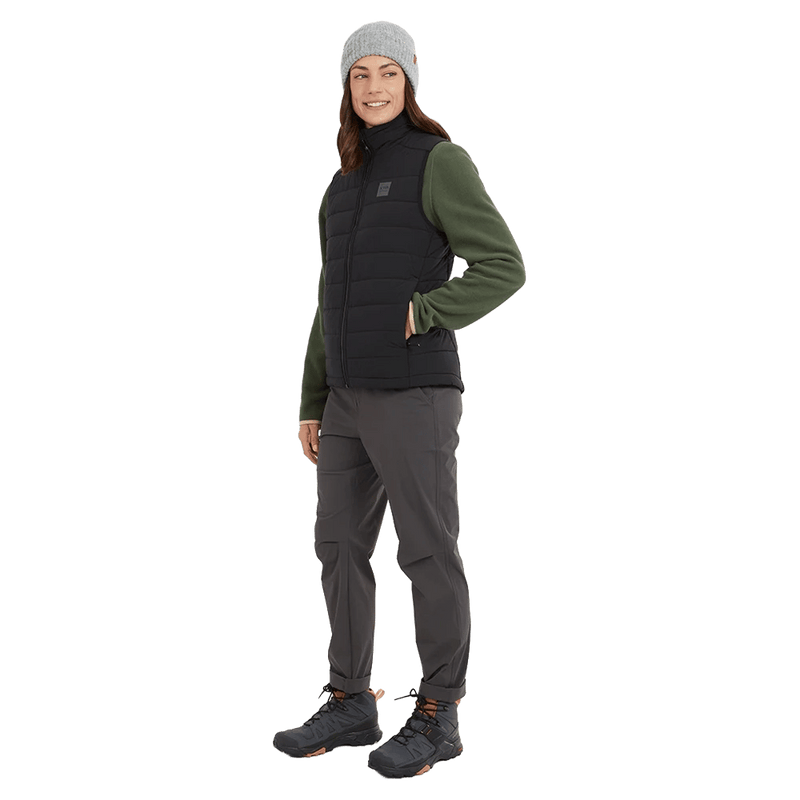 Full-body view of the XTM Woolxloft Vest in Black colourway, women's model