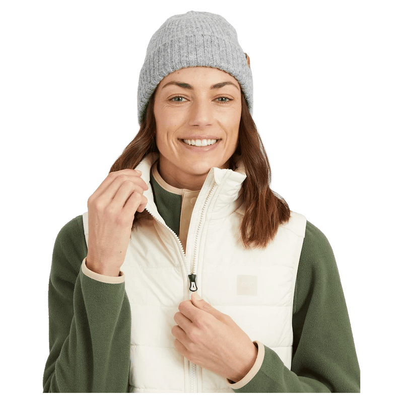Detail view of the XTM Woolxloft Vest in Bone colourway, women's model