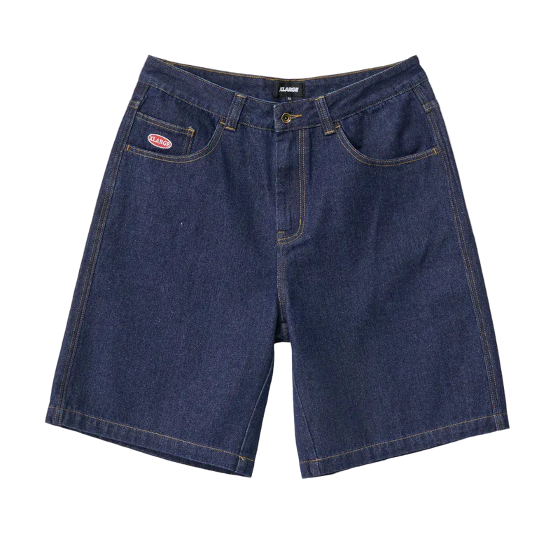 Main view of the X Large 2026 Bull Denim 91 Shorts in Blue Indigo colourway, men's model.