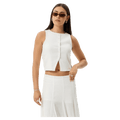 Front view of Afends Lana Hemp Seersucker Top - Womens in colour Off White.