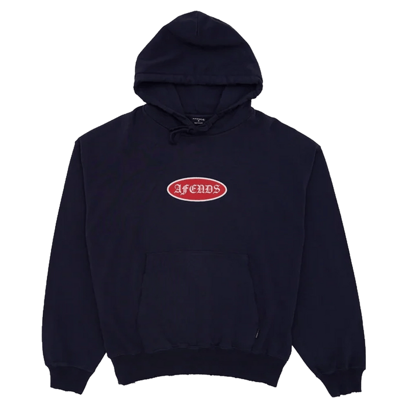 Full view of Afends Supply Recycled Pull On Hoodie in colour Washed Deep Sea.
