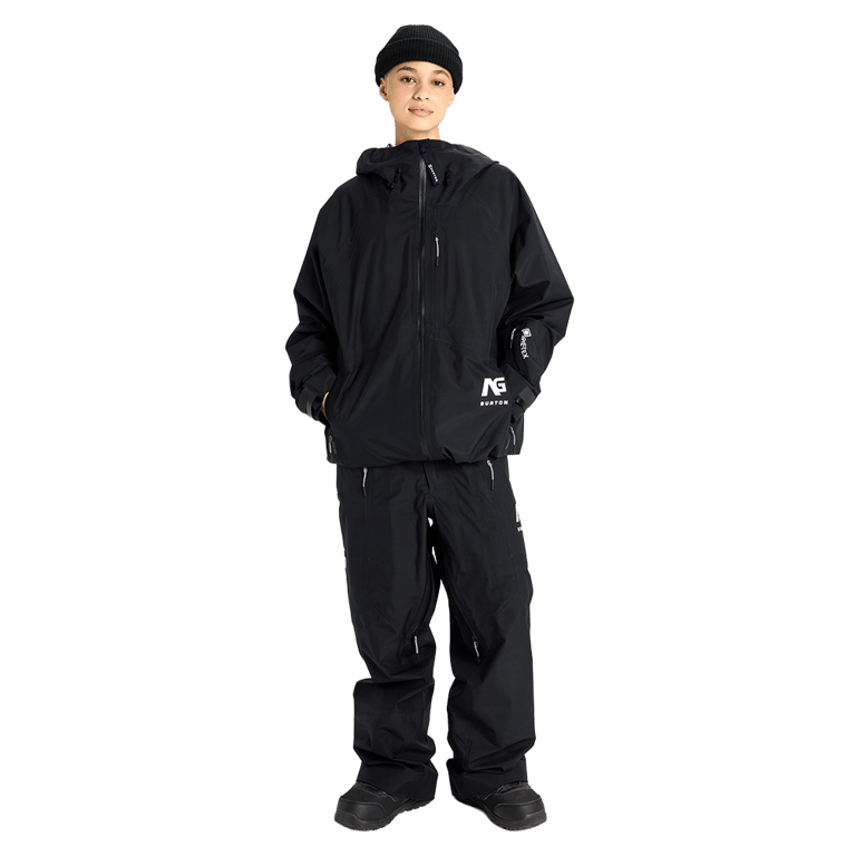 Black Analog Hardpack 3L Snowboard Jacket with hood, front zipper, and white AG logo branding.