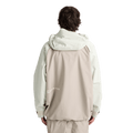 Back view of a beige and off-white Analog Hardpack 3L Snowboard Jacket with a hood and small Burton logo.