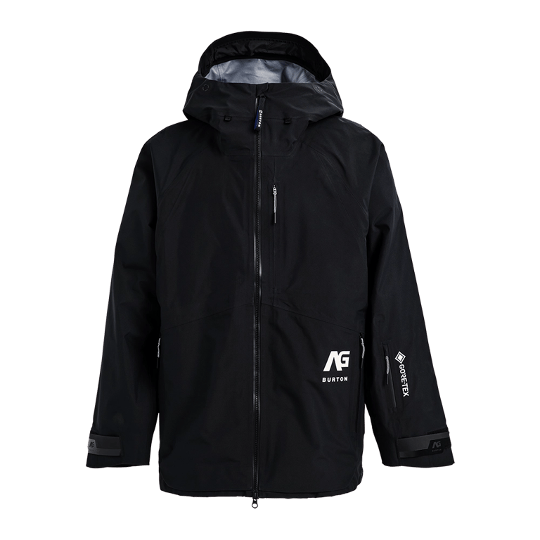 Black Analog Hardpack 3L Snowboard Jacket with hood, AG Burton logo, and GORE-TEX branding on the sleeve.