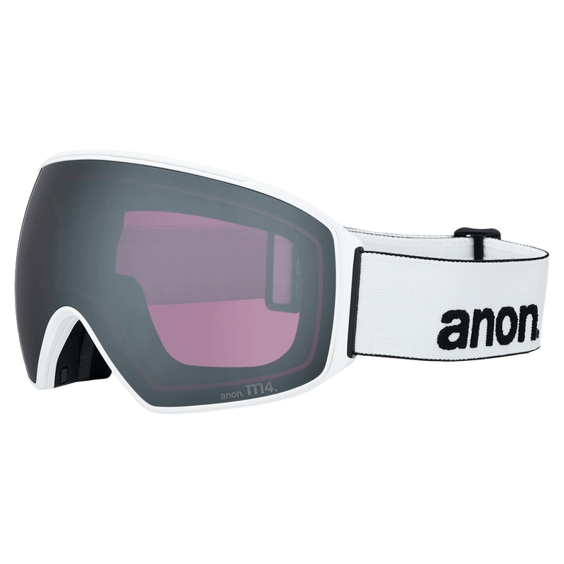 Side view of the Anon M4S Toric Goggles in White, Perceive Sun Onyx lens, unisex model