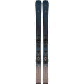Top view of the Atomic 2027 Cloud Q9+ Ski with Atomic M10 GW Binding for Women, featuring slate blue tips and beige tails with contrasting speckle, logos and ski details in inverted colours, and black bindings with beige details.